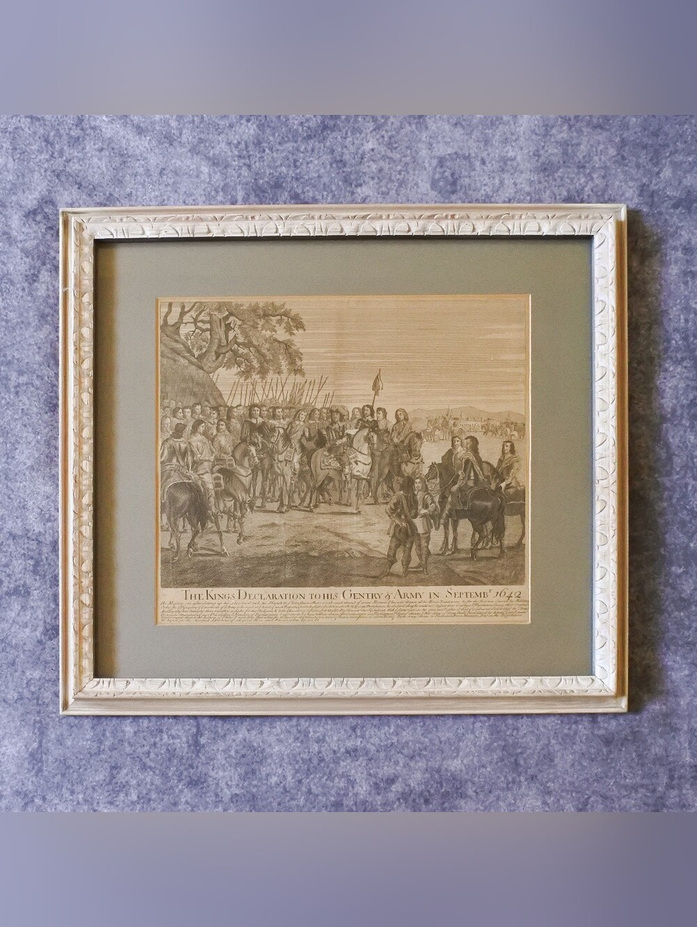 Antique 1700s King Charles I English Civil War Large Engraving Print Framed